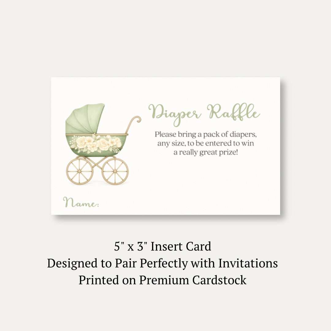 Vintage Sage & Ivory Carriage Diaper Raffle Ticket