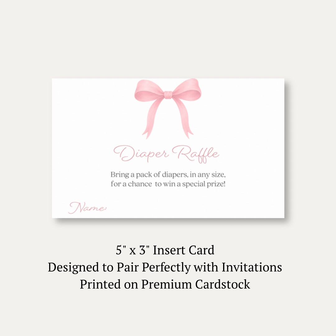 Pink Bow Baby Diaper Raffle Ticket