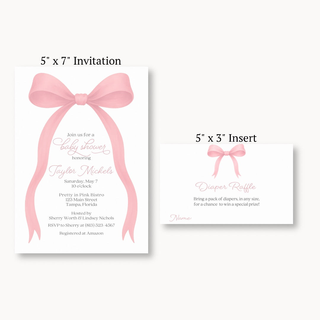 Pink Bow Baby Diaper Raffle Ticket