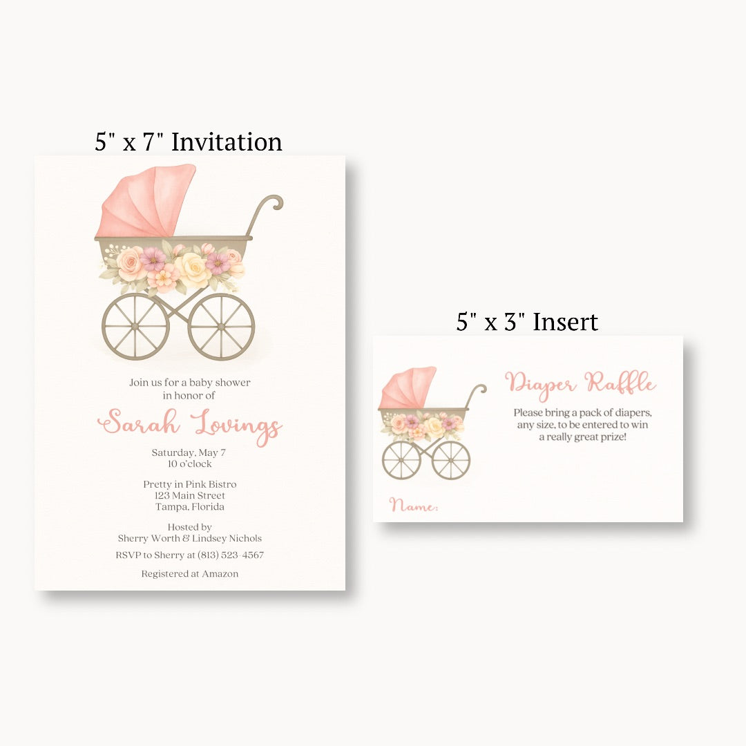 Pink Vintage Carriage Diaper Raffle Ticket