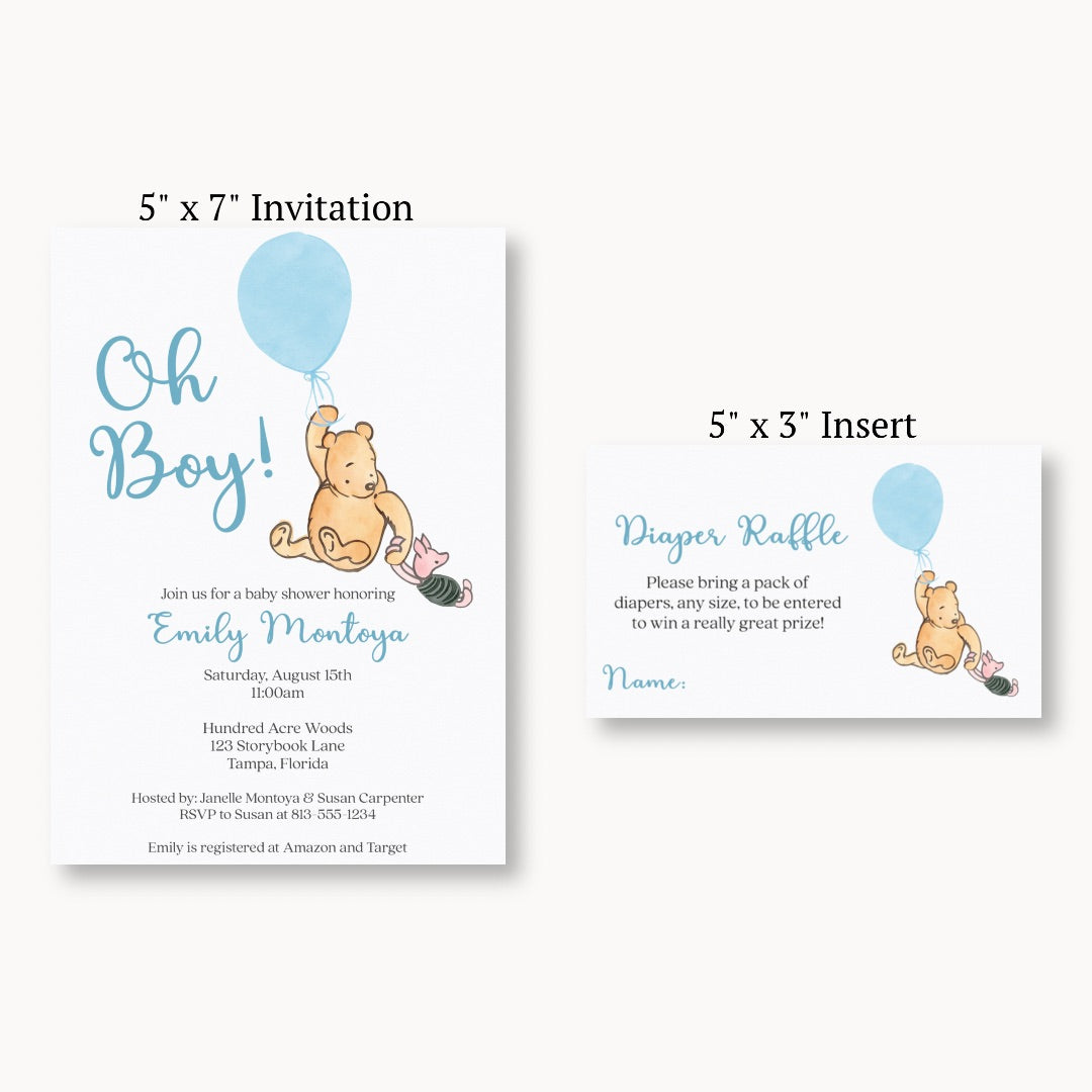 Winnie the Pooh Blue Balloon Diaper Raffle Ticket