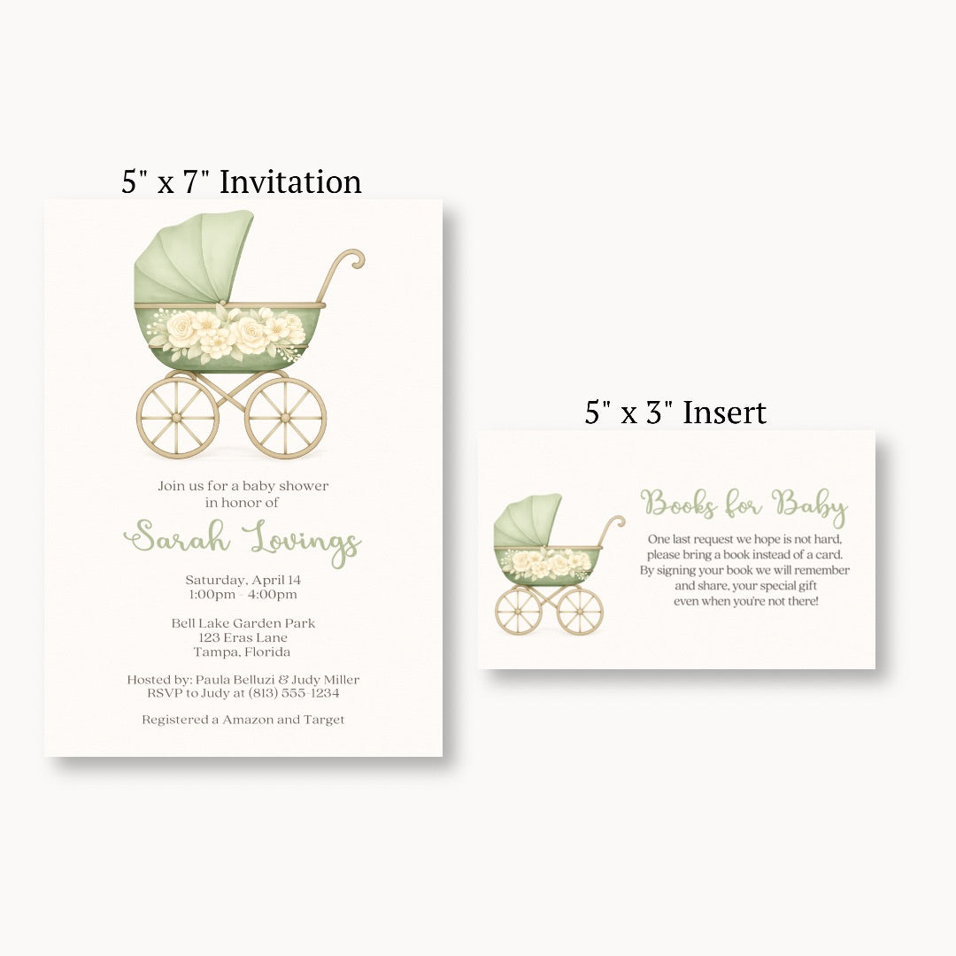 Vintage Sage & Ivory Carriage Bring A Book Card