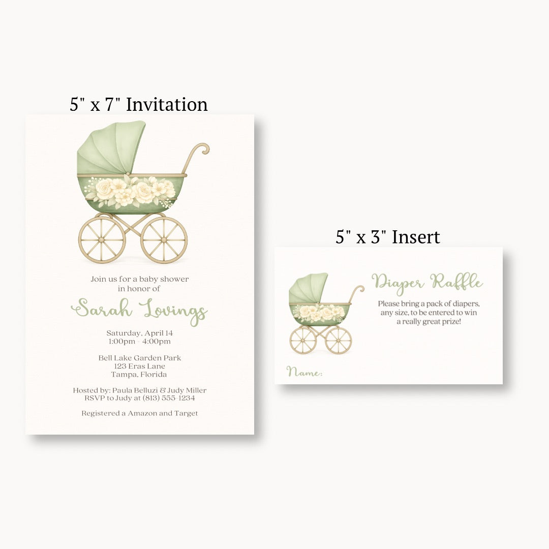 Vintage Sage & Ivory Carriage Diaper Raffle Ticket
