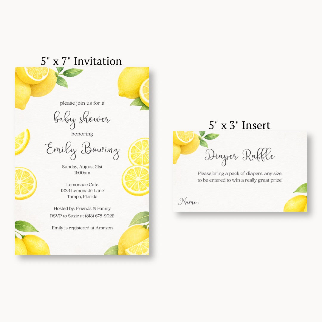 Lemon Baby Shower Diaper Raffle Ticket