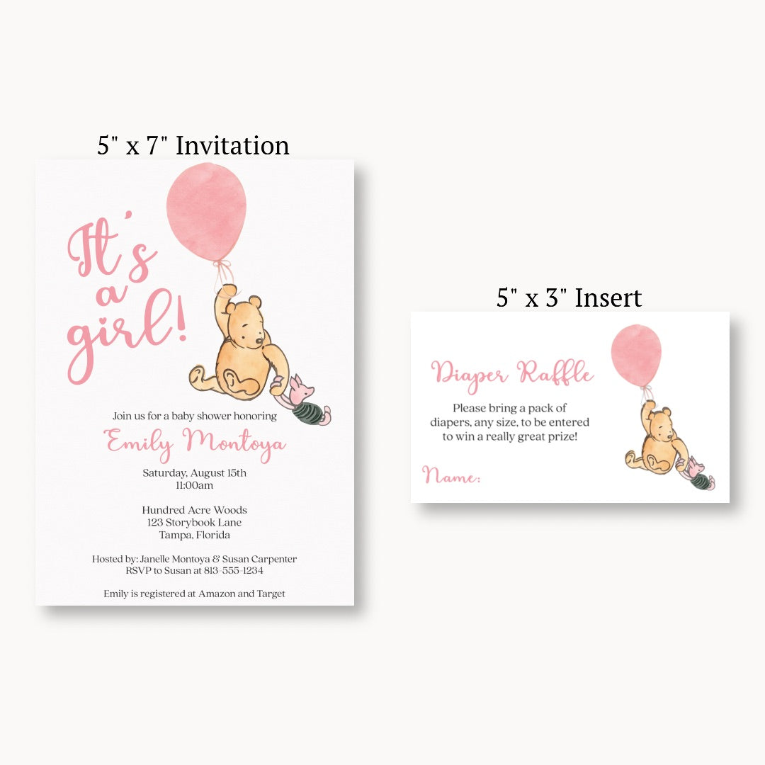 Winnie The Pooh Pink Balloon Diaper Raffle Ticket