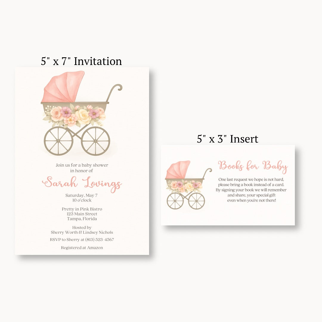 Pink Vintage Carriage Bring a Book Card