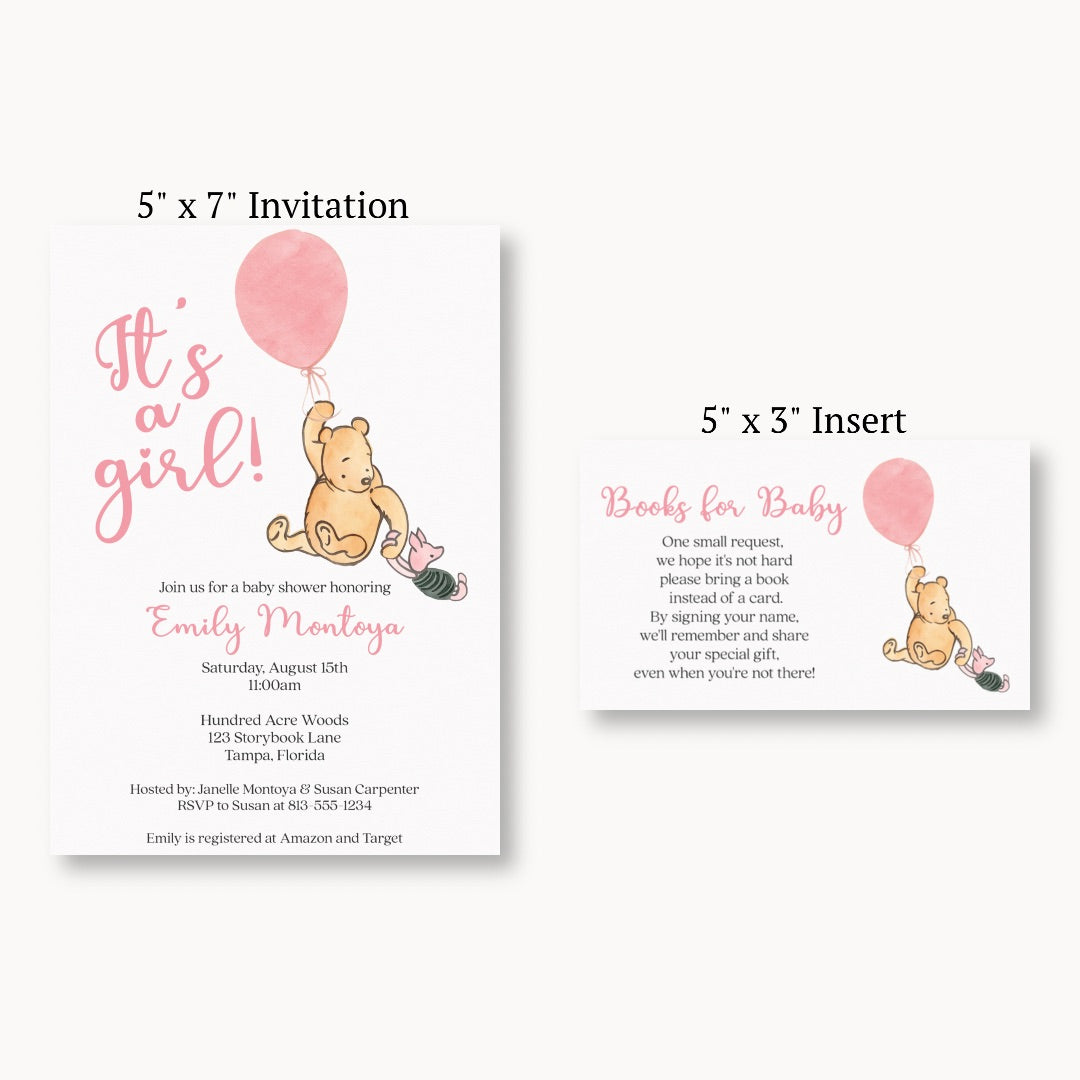 Winnie The Pooh Pink Balloon Bring a Book Card