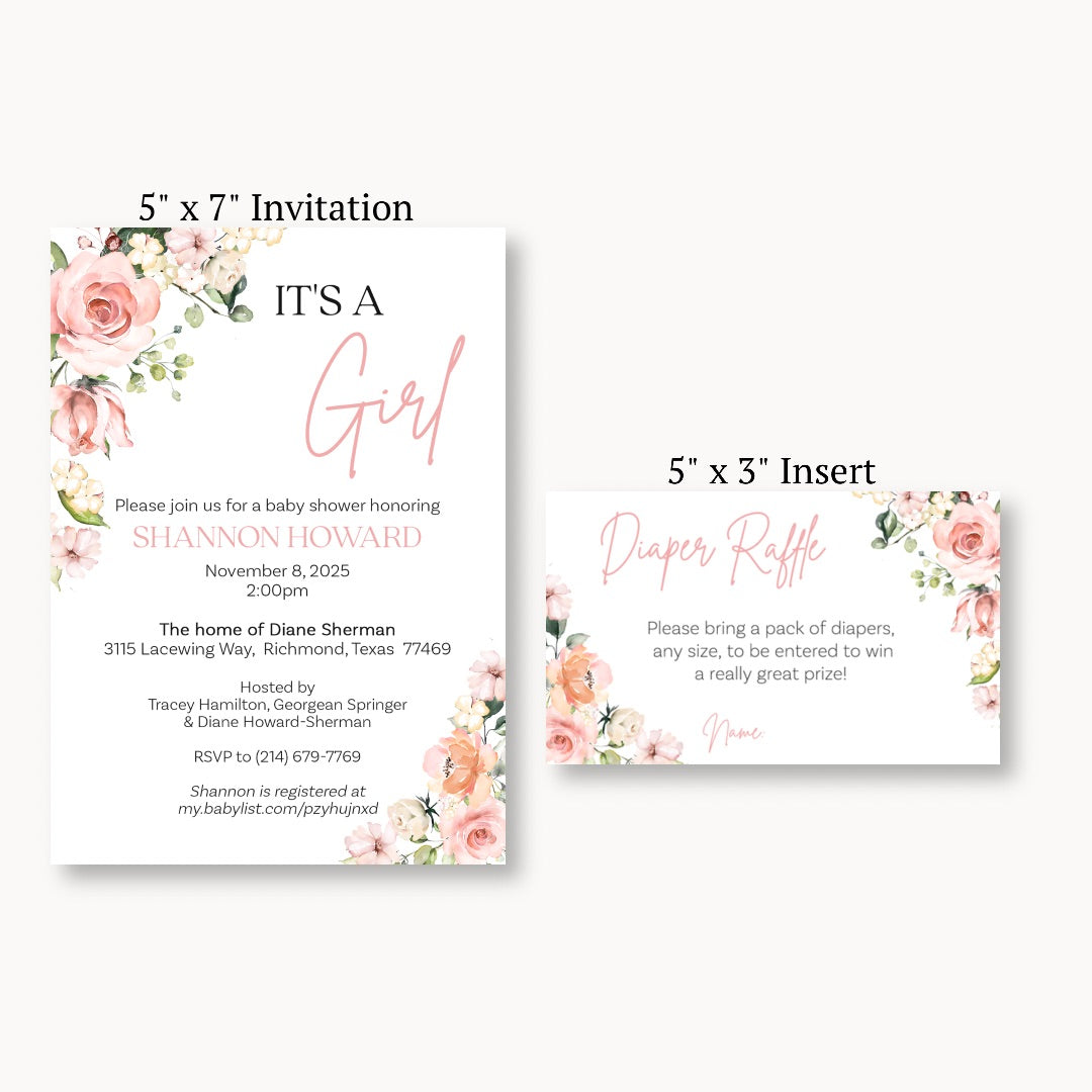 It's A Girl Floral Diaper Raffle Ticket