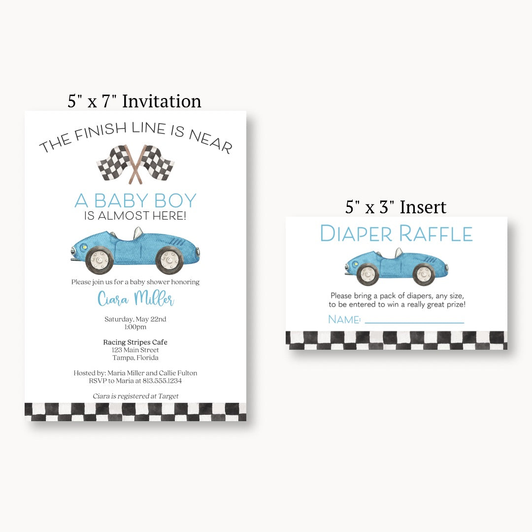 Race Car Baby Diaper Raffle Ticket