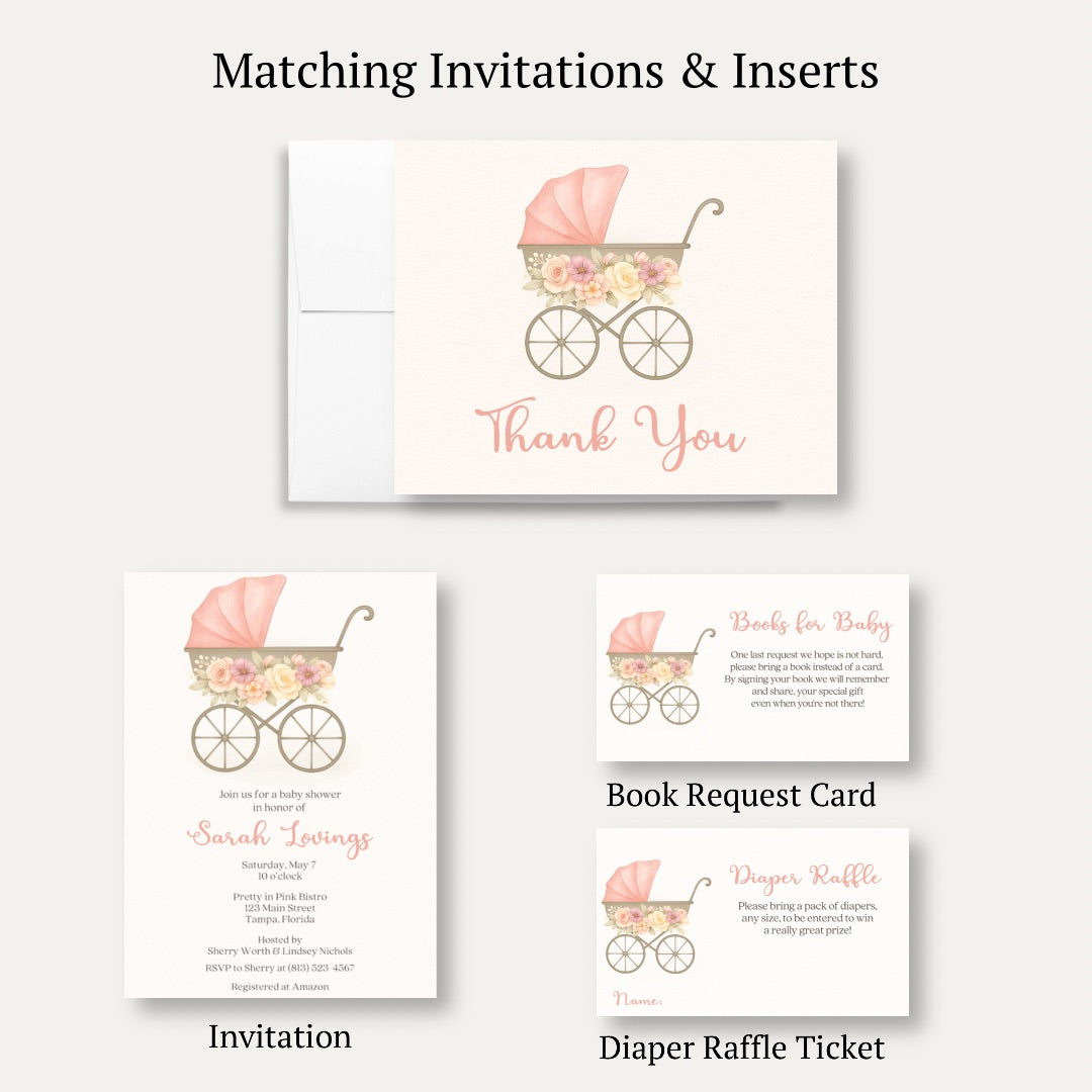 Vintage Carriage Baby Shower Thank You Card