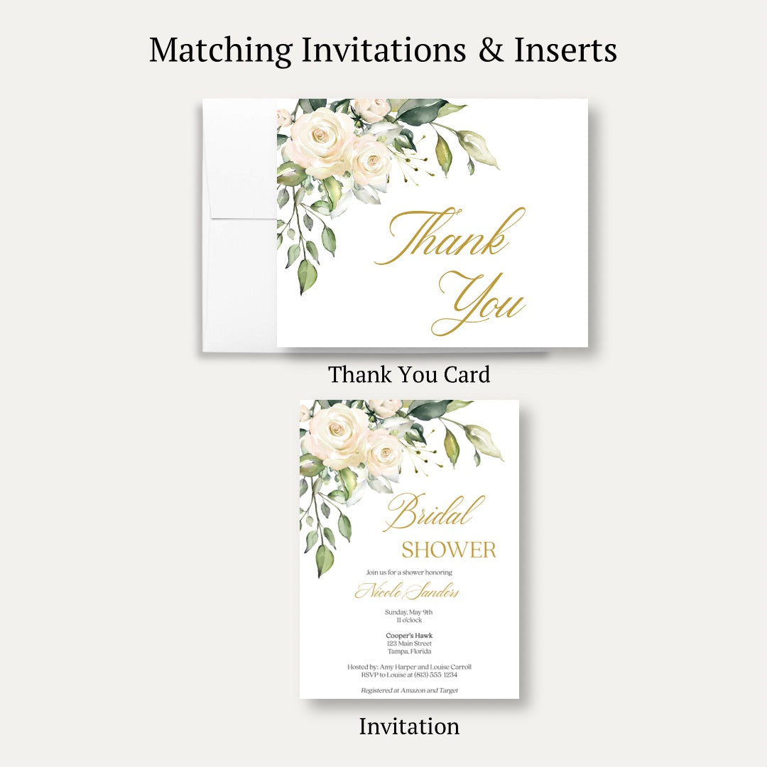White Rose Bridal Shower Thank You Card