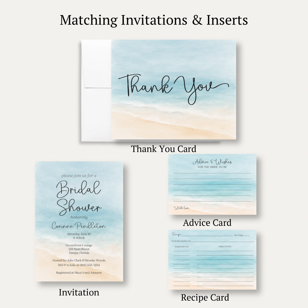 Painted Beach Bridal Shower Thank You Card