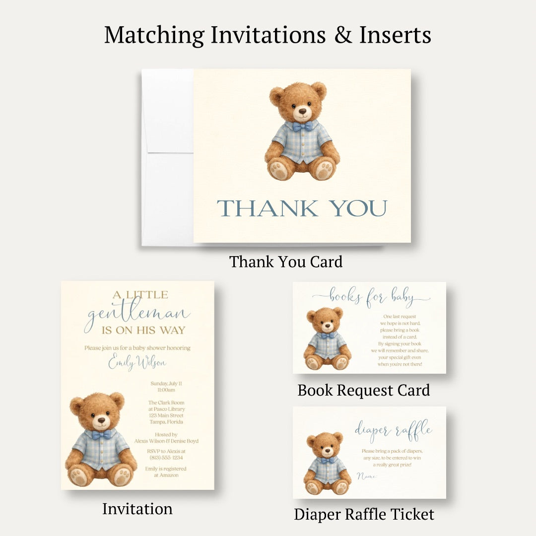A Little Gentleman Baby Shower Thank You Card