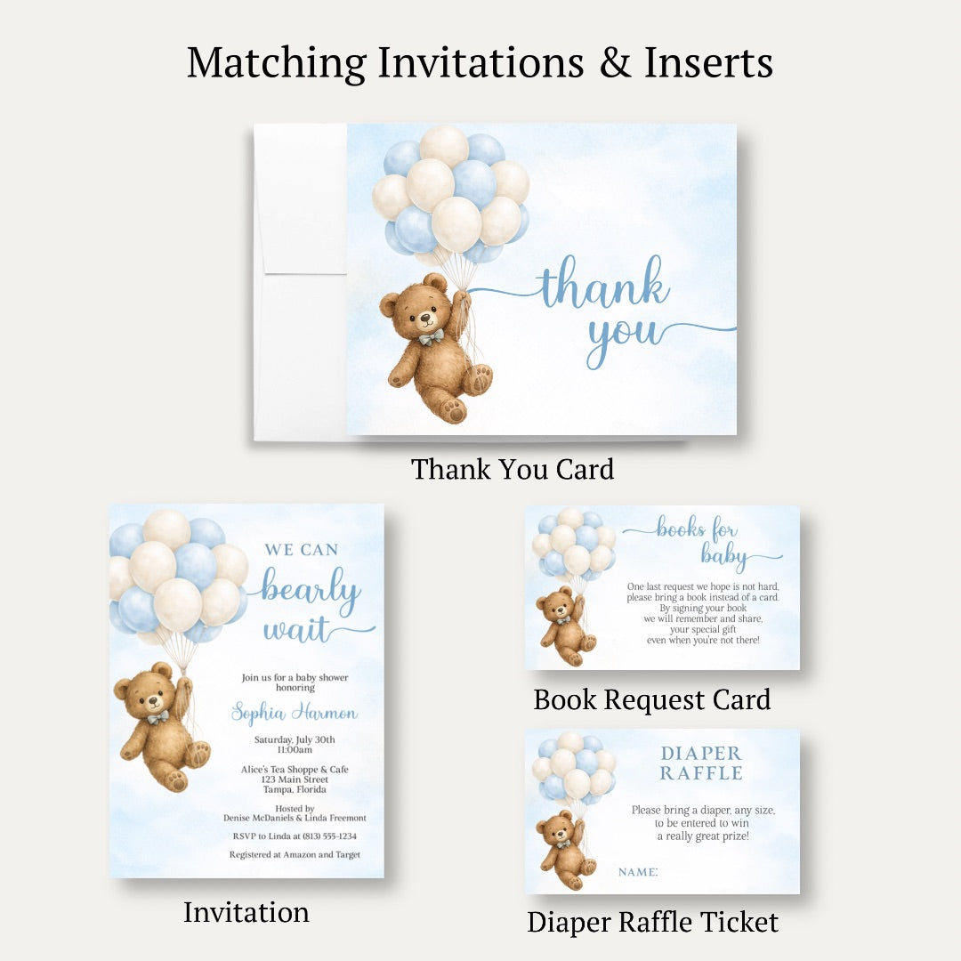 Bearly Wait Blue Baby Shower Thank You Card