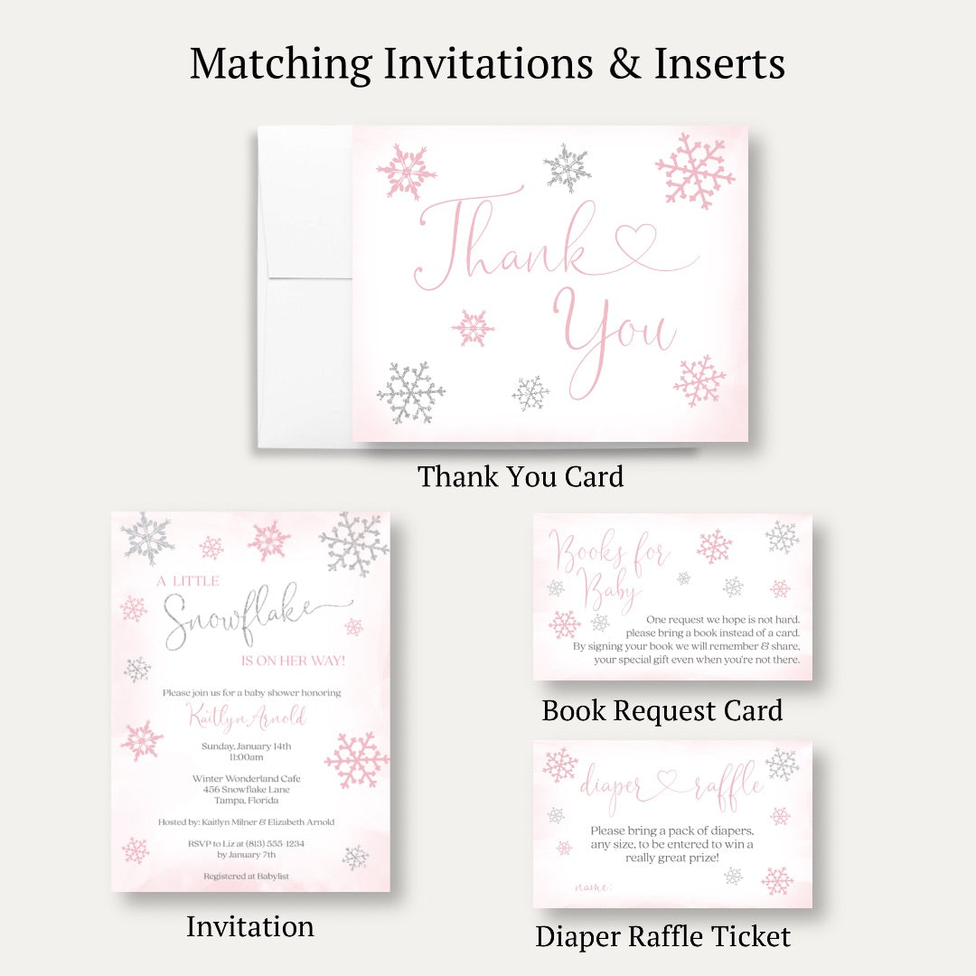 Little Snowflake Pink Baby Shower Thank You Card