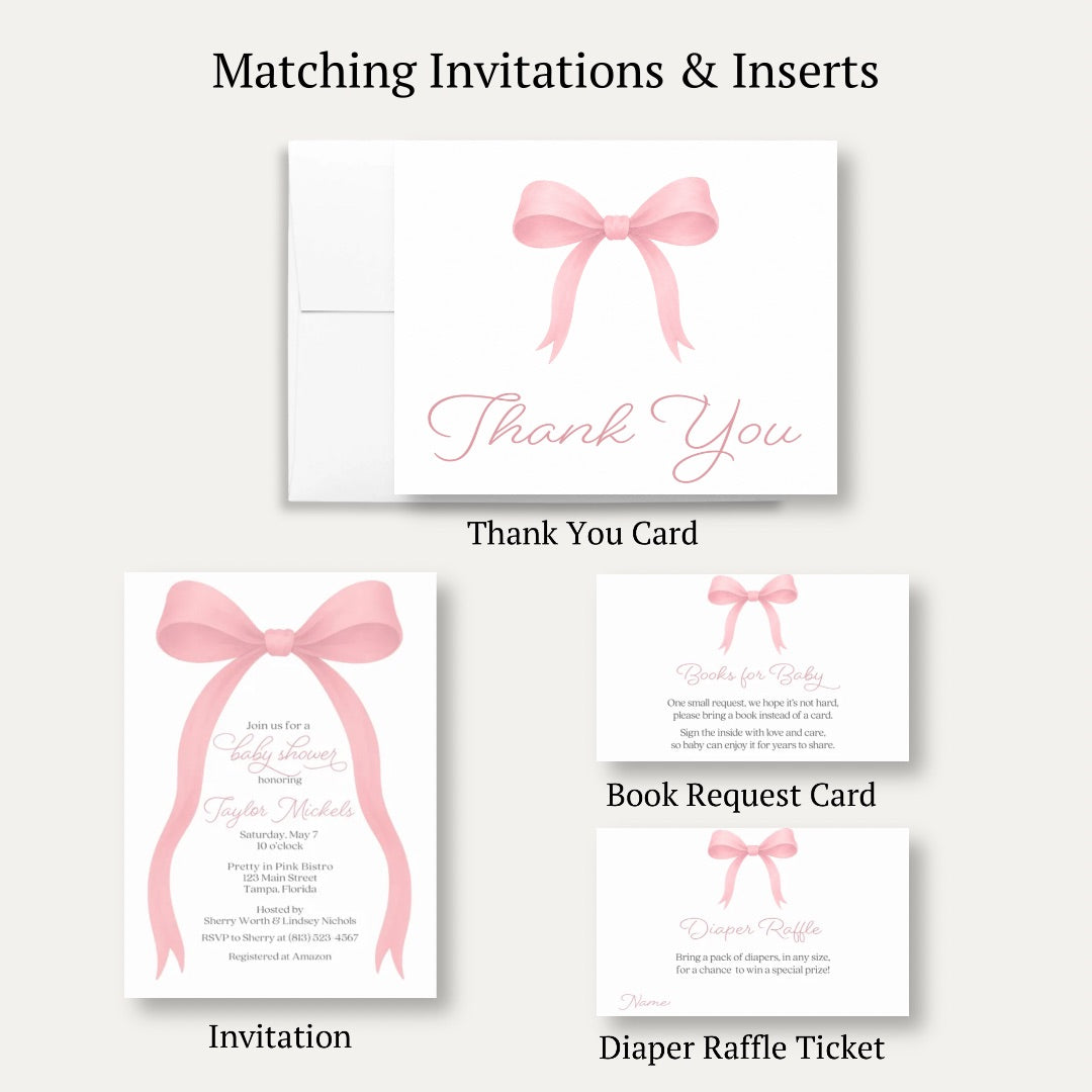 Pink Bow Baby Shower Thank You Card