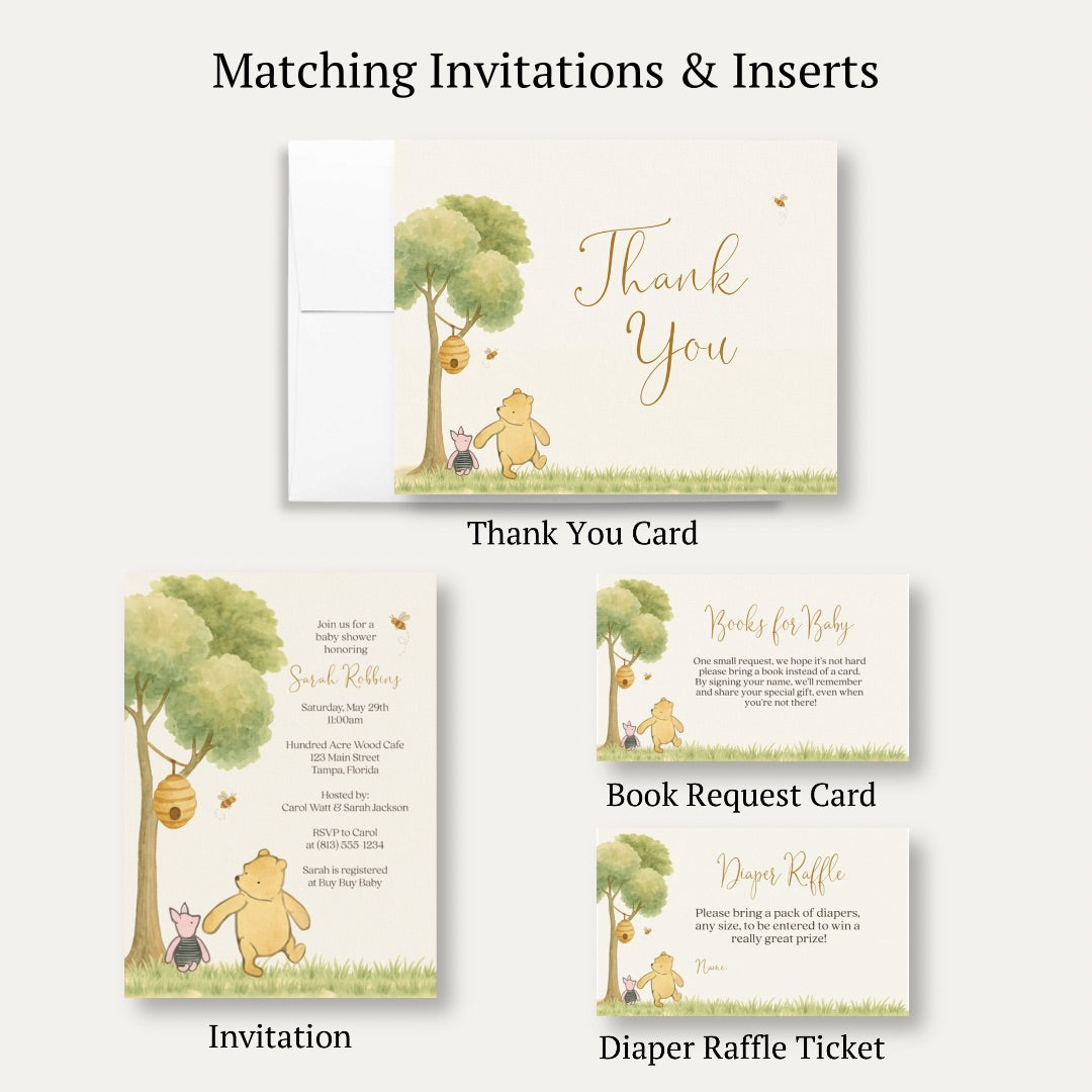 Winnie the Pooh Classic Baby Shower Thank You Card – The Invite Lady