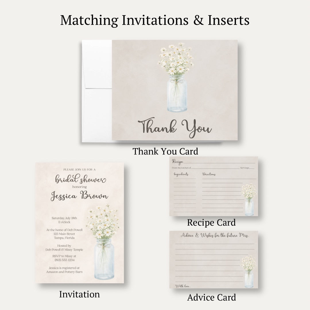 Country Mason Jar Bridal Shower Thank You Card