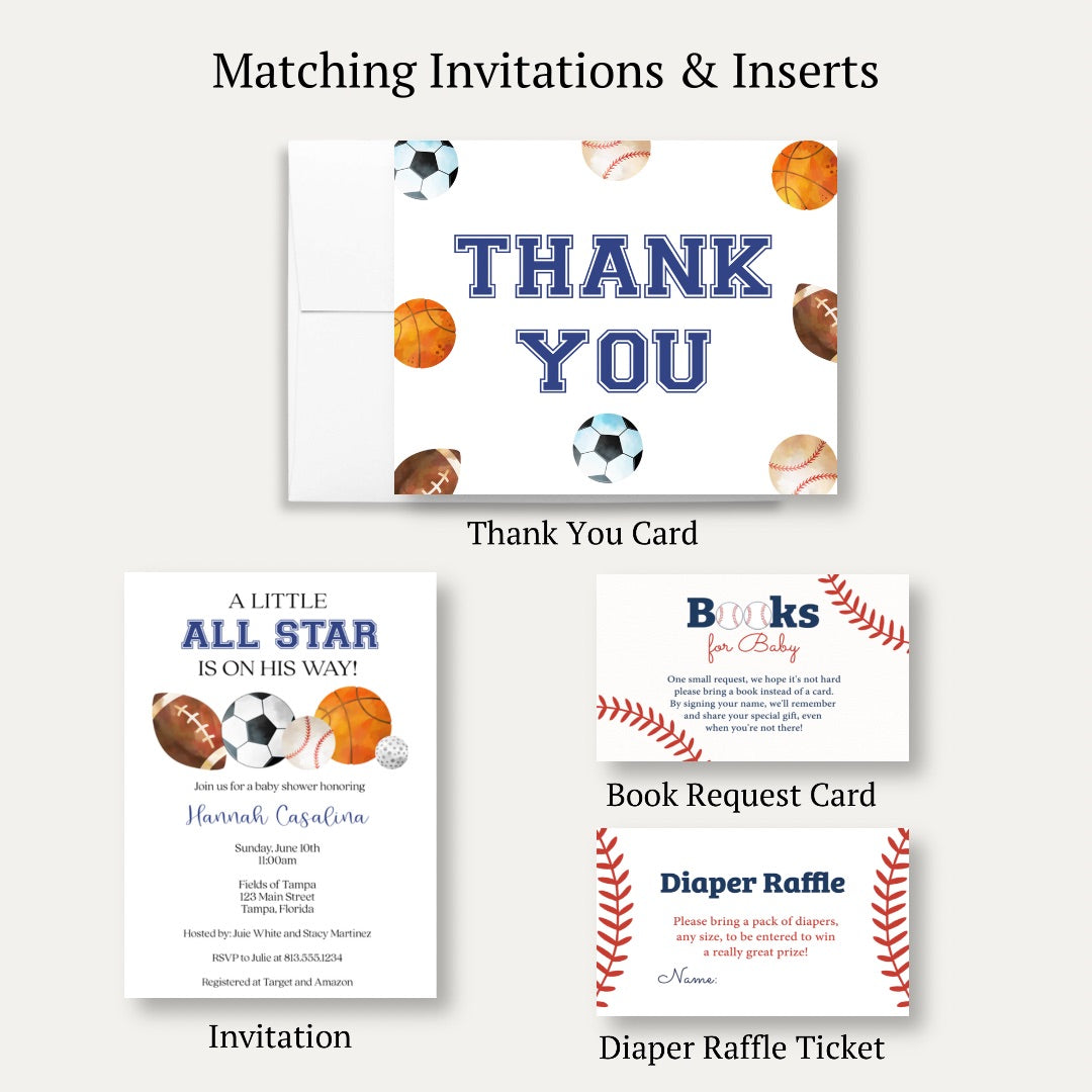 All Star Baby Shower Thank You Card