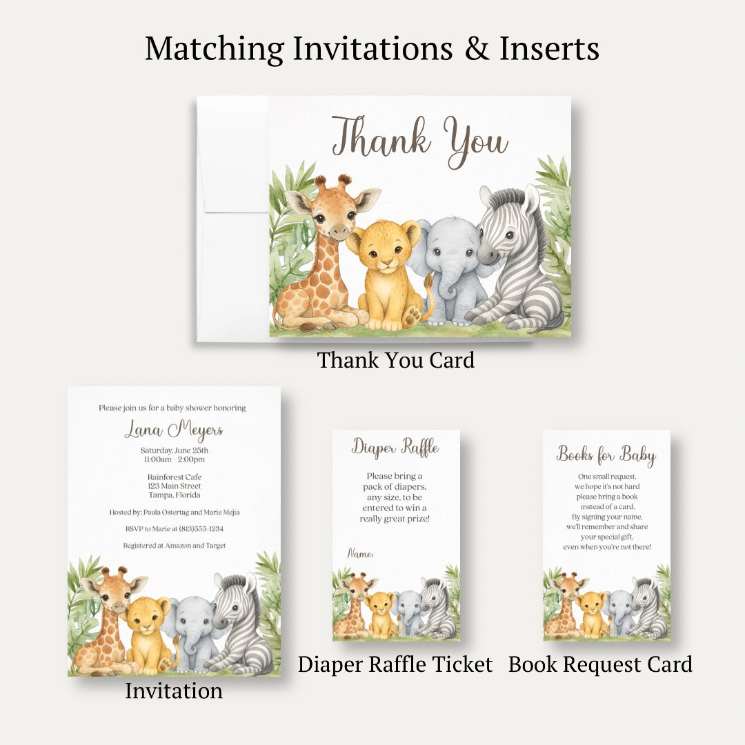 Jungle Safari Baby Shower Thank You Card