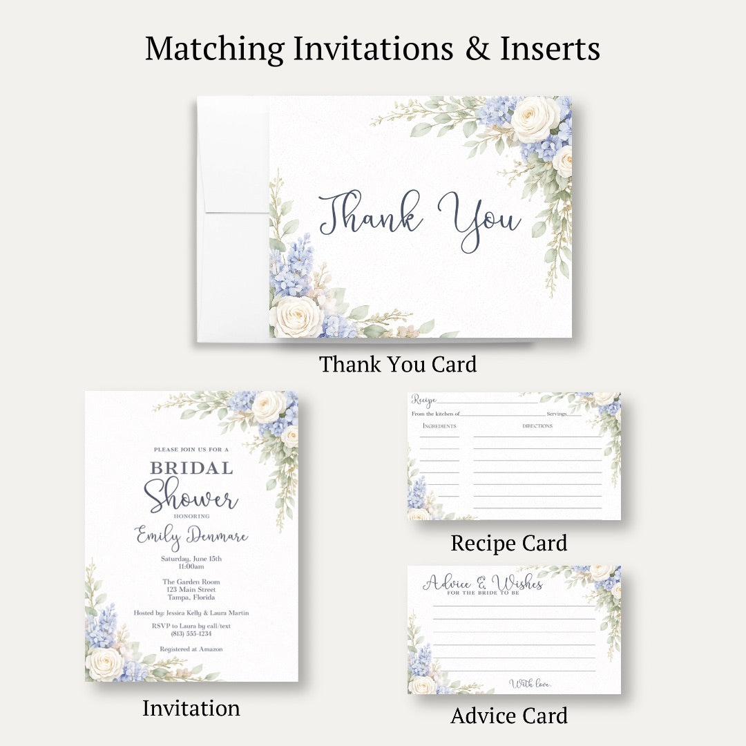 Sage & Blue Blooms Bridal Shower Thank You Card