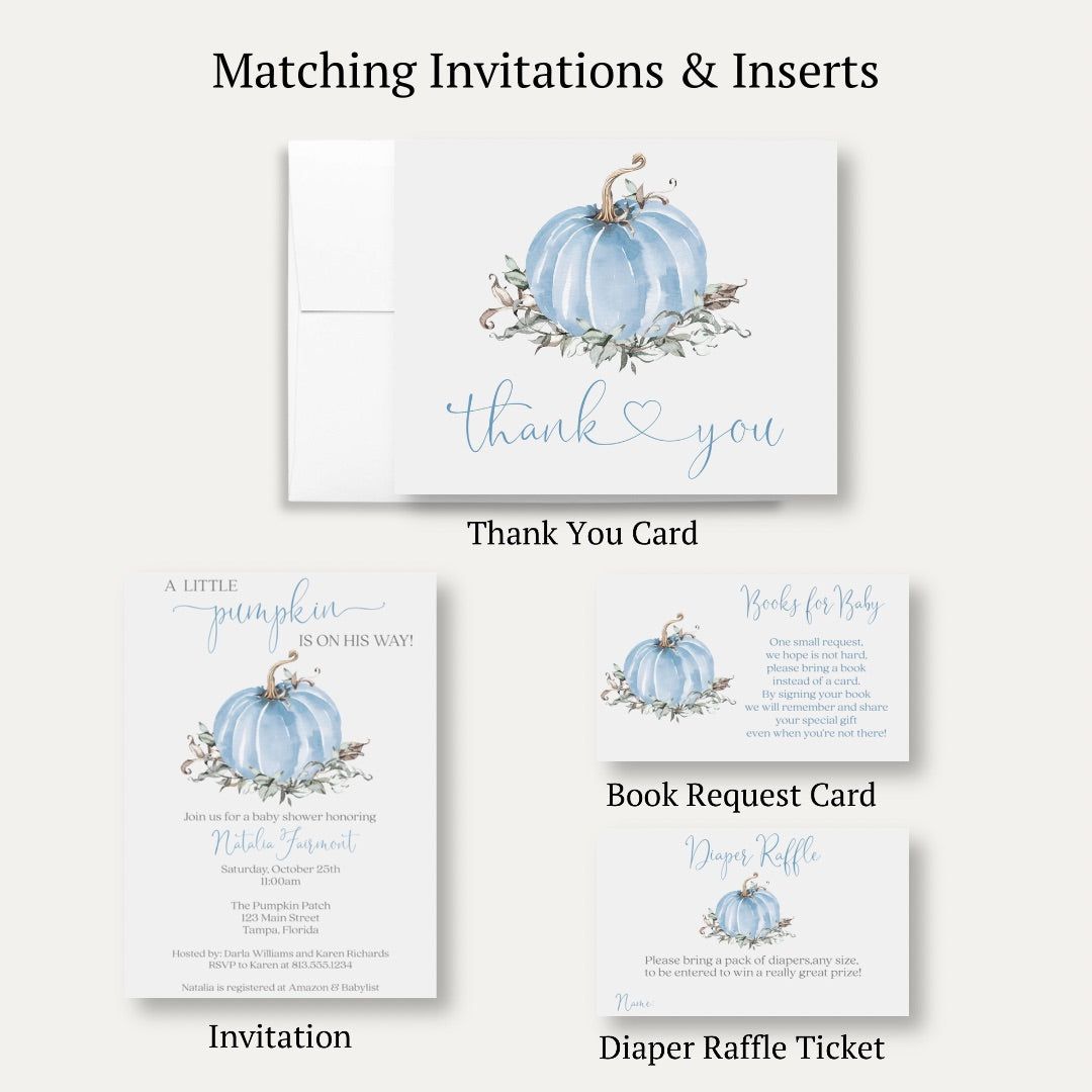 Painted Pumpkin Blue Baby Shower Thank You Card