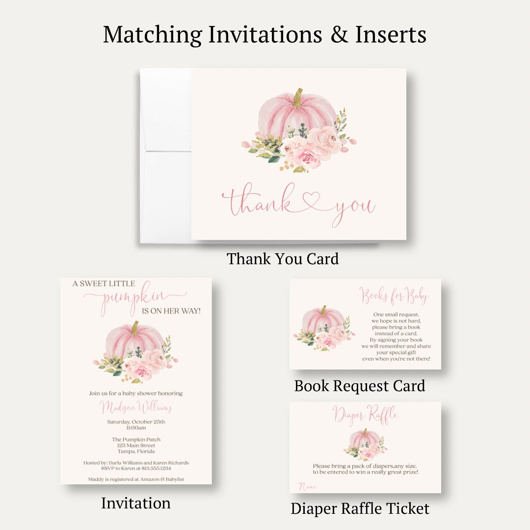 Painted Pumpkin Pink Baby Shower Thank You Card