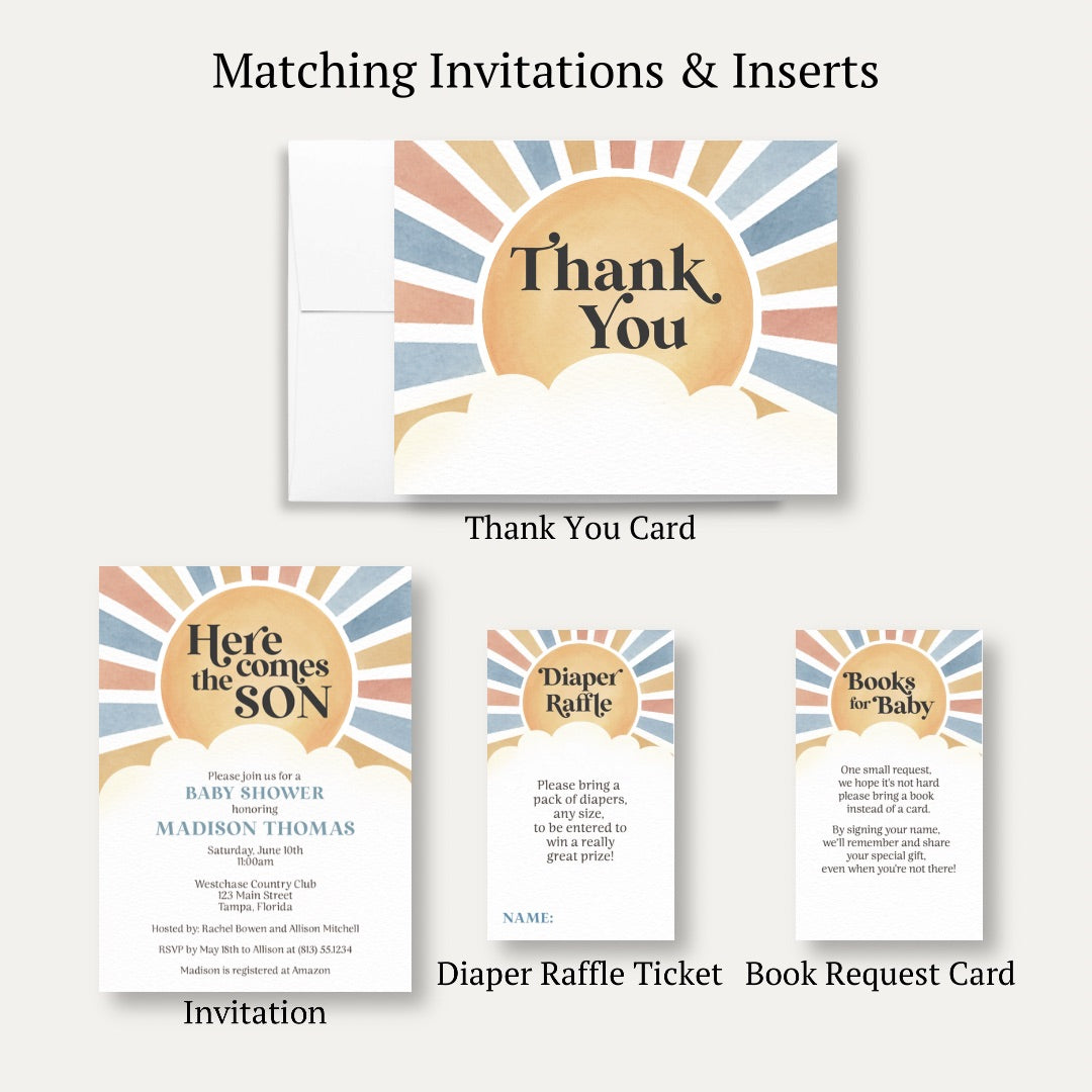Here Comes the Son Baby Shower Thank You Card