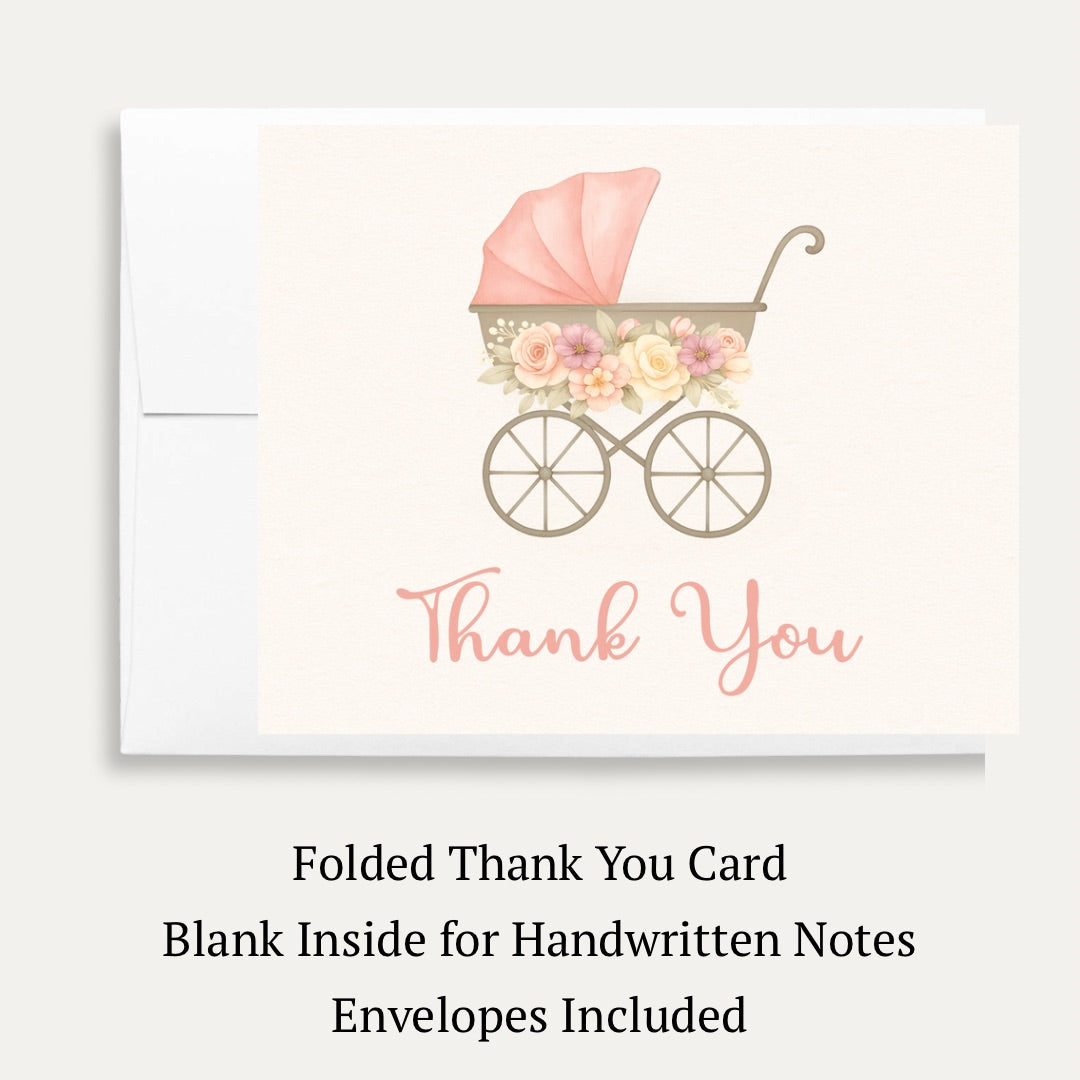 Vintage Carriage Baby Shower Thank You Card