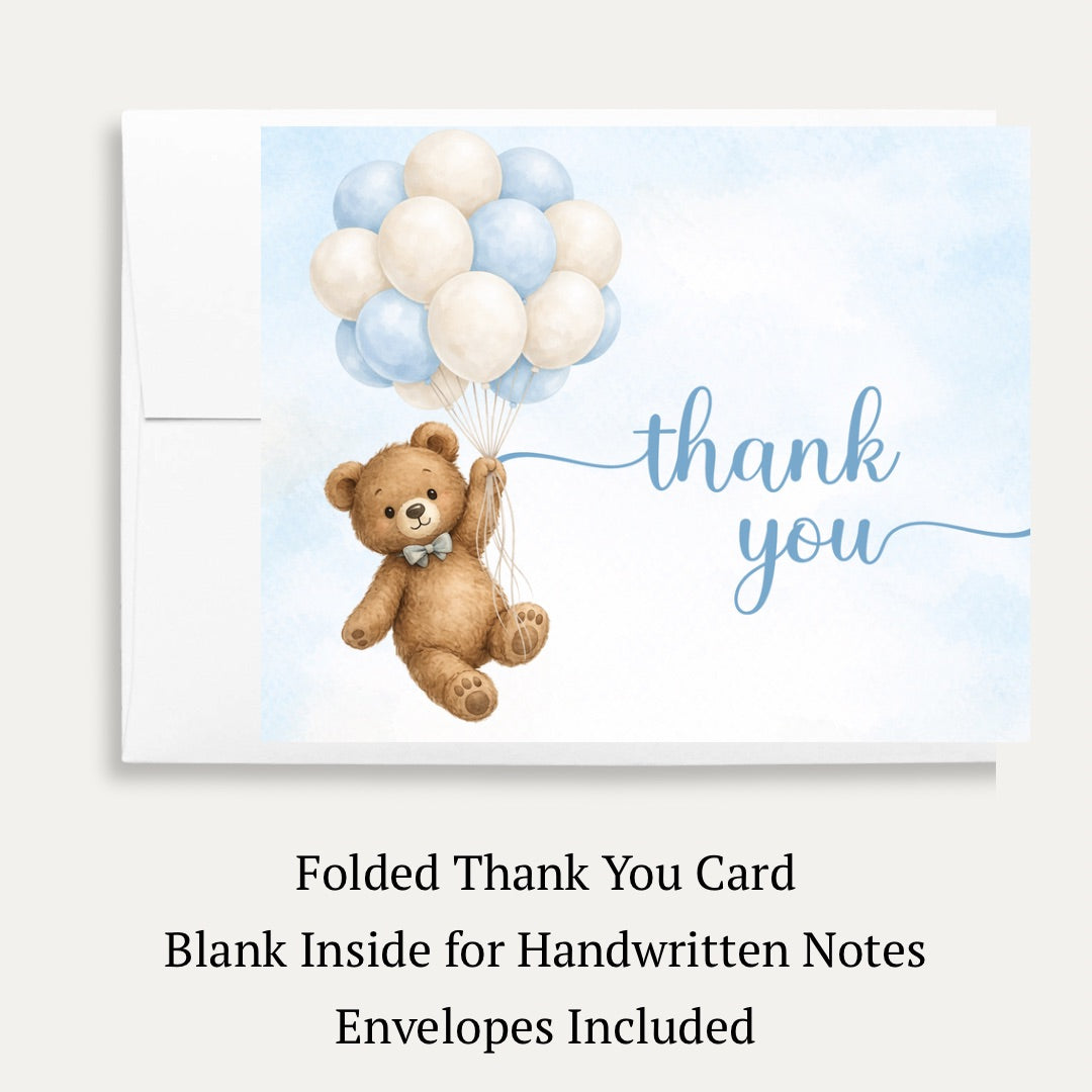 Bearly Wait Blue Baby Shower Thank You Card