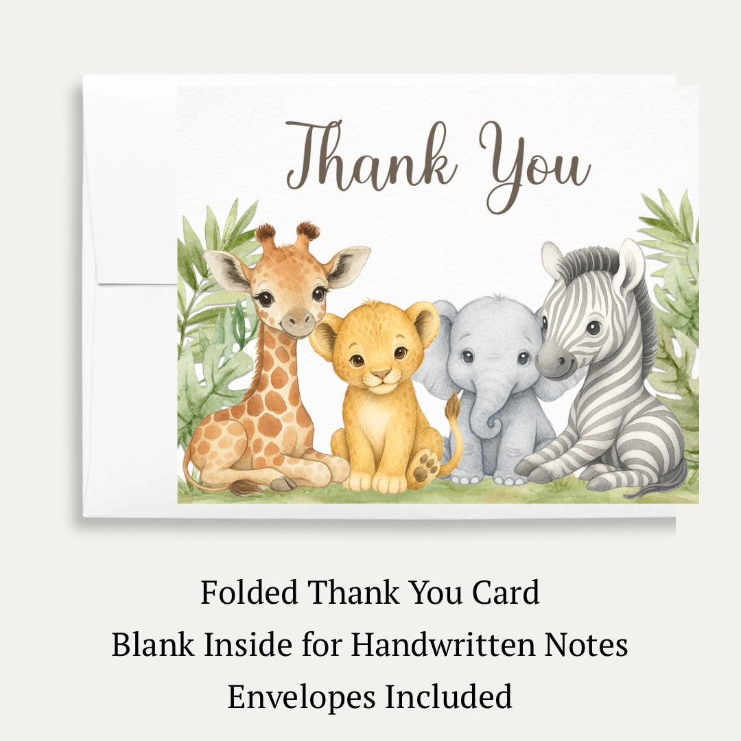 Jungle Safari Baby Shower Thank You Card
