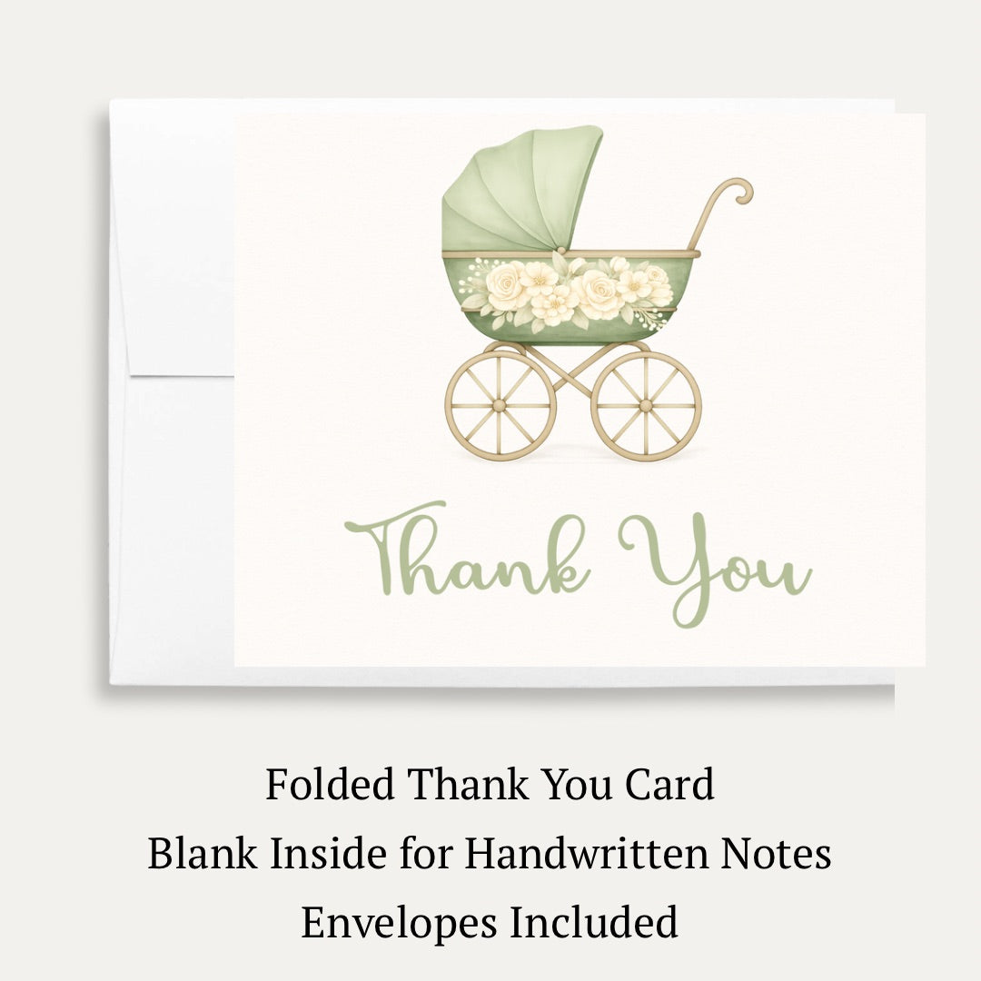 Vintage Sage & Ivory Carriage Thank You Card