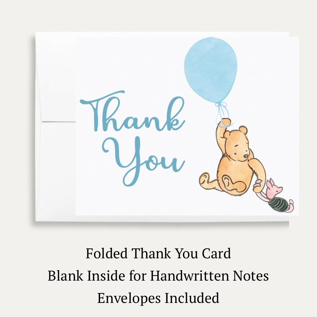 Winnie the Pooh Blue Balloon Baby Shower Thank You Card