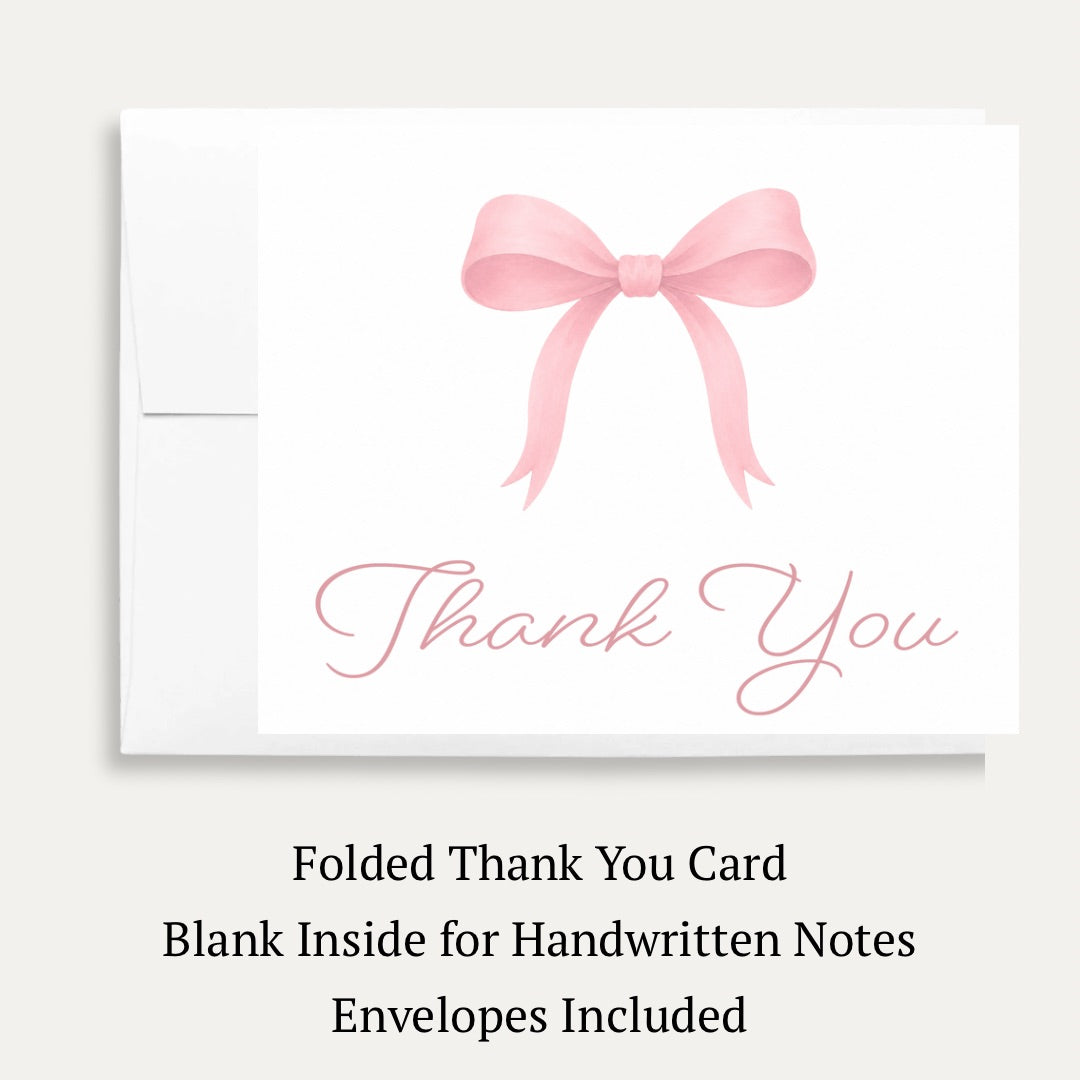 Pink Bow Baby Shower Thank You Card
