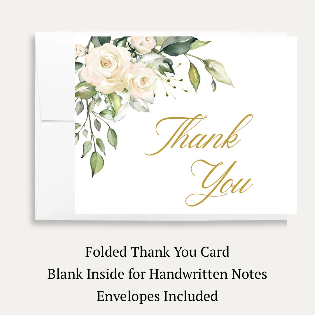 White Rose Bridal Shower Thank You Card