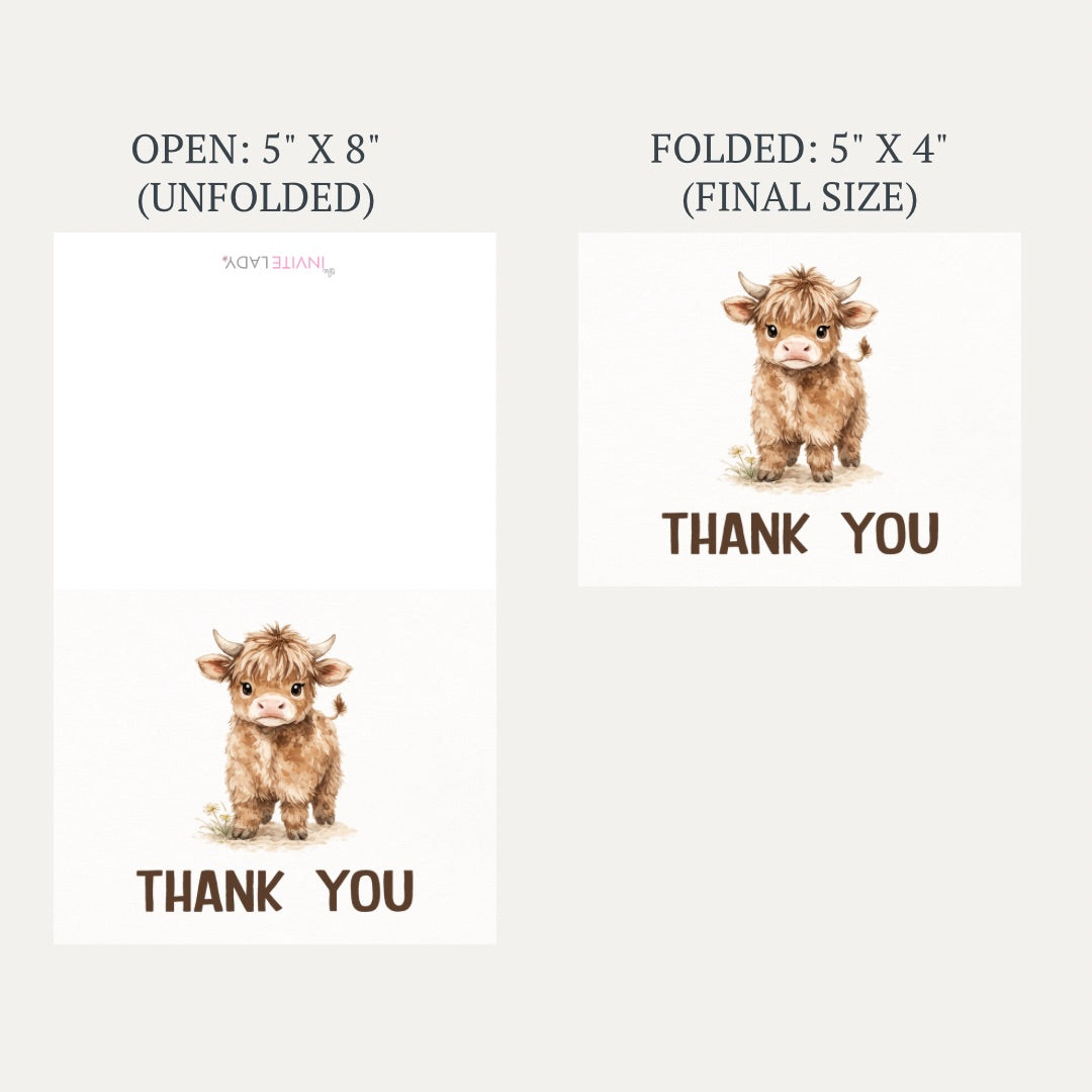 Highland Cow Baby Shower Thank You Card