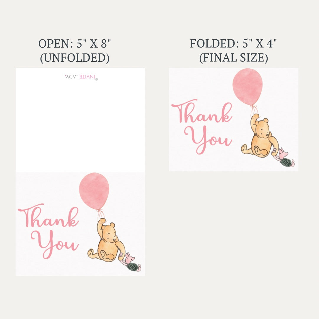 Winnie the Pooh Pink Balloon Baby Shower Thank You Card