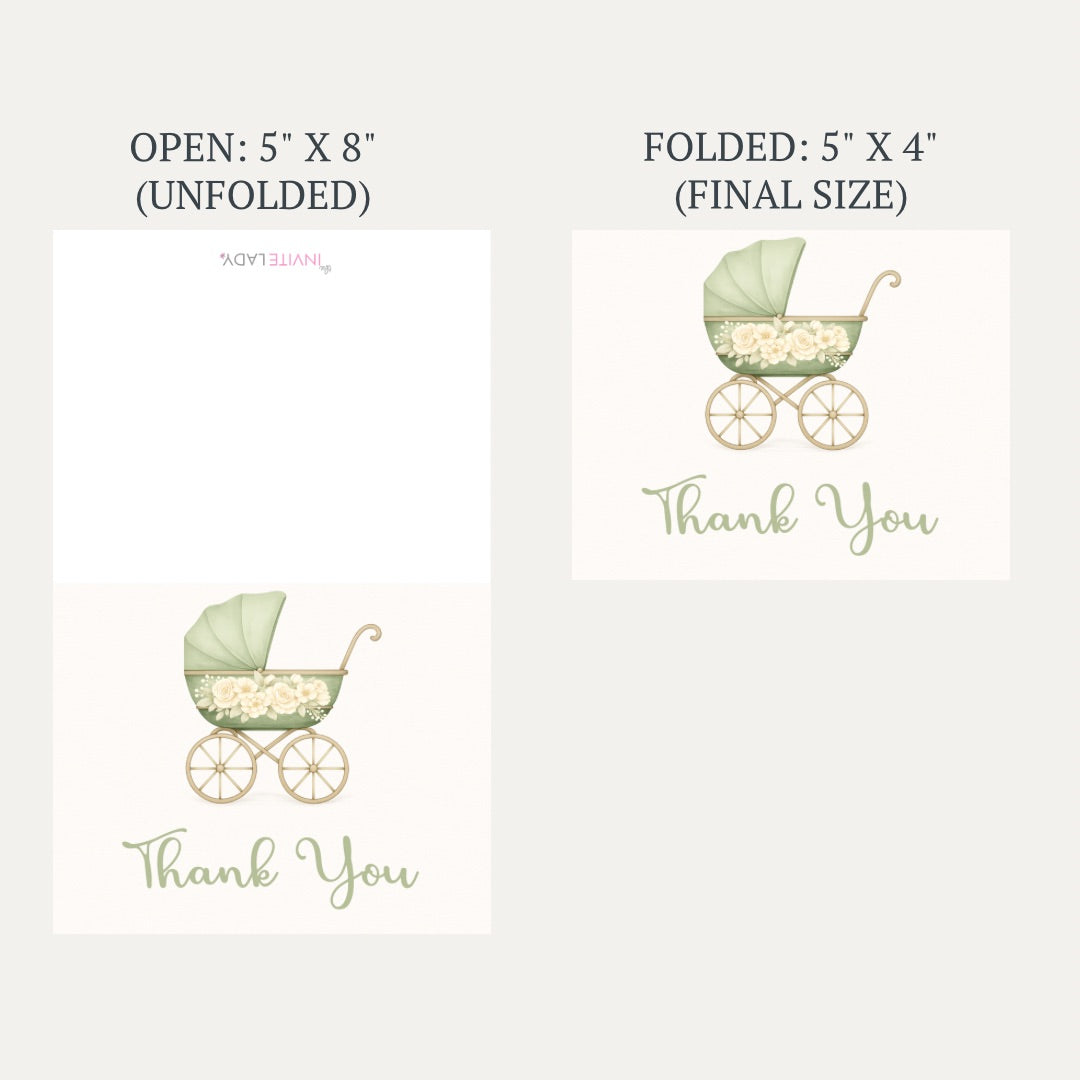 Vintage Sage & Ivory Carriage Thank You Card