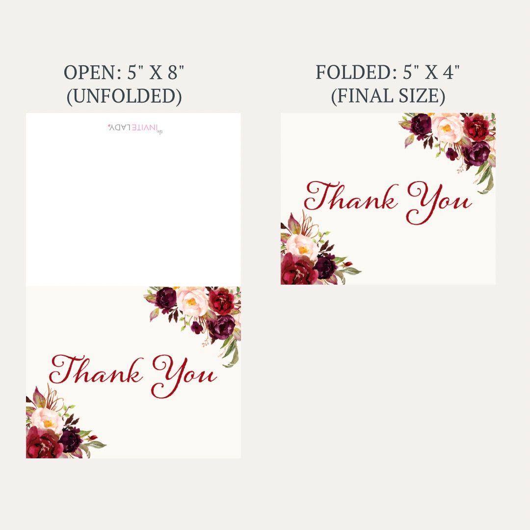 Burgundy Blooms Bridal Shower Thank You Card