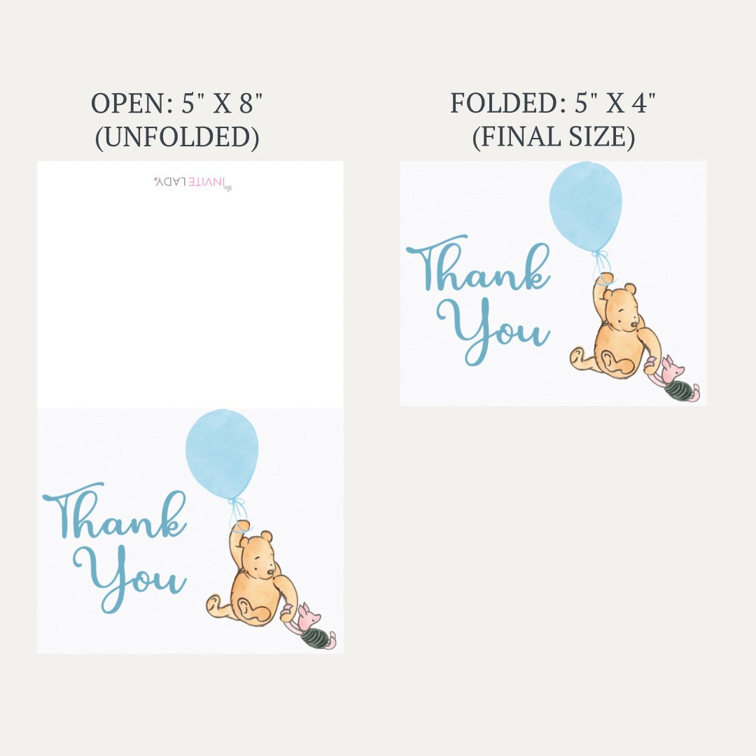 Winnie the Pooh Blue Balloon Baby Shower Thank You Card