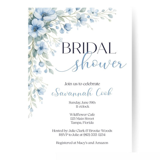 Blooming Corners Something Blue Bridal Shower Invite