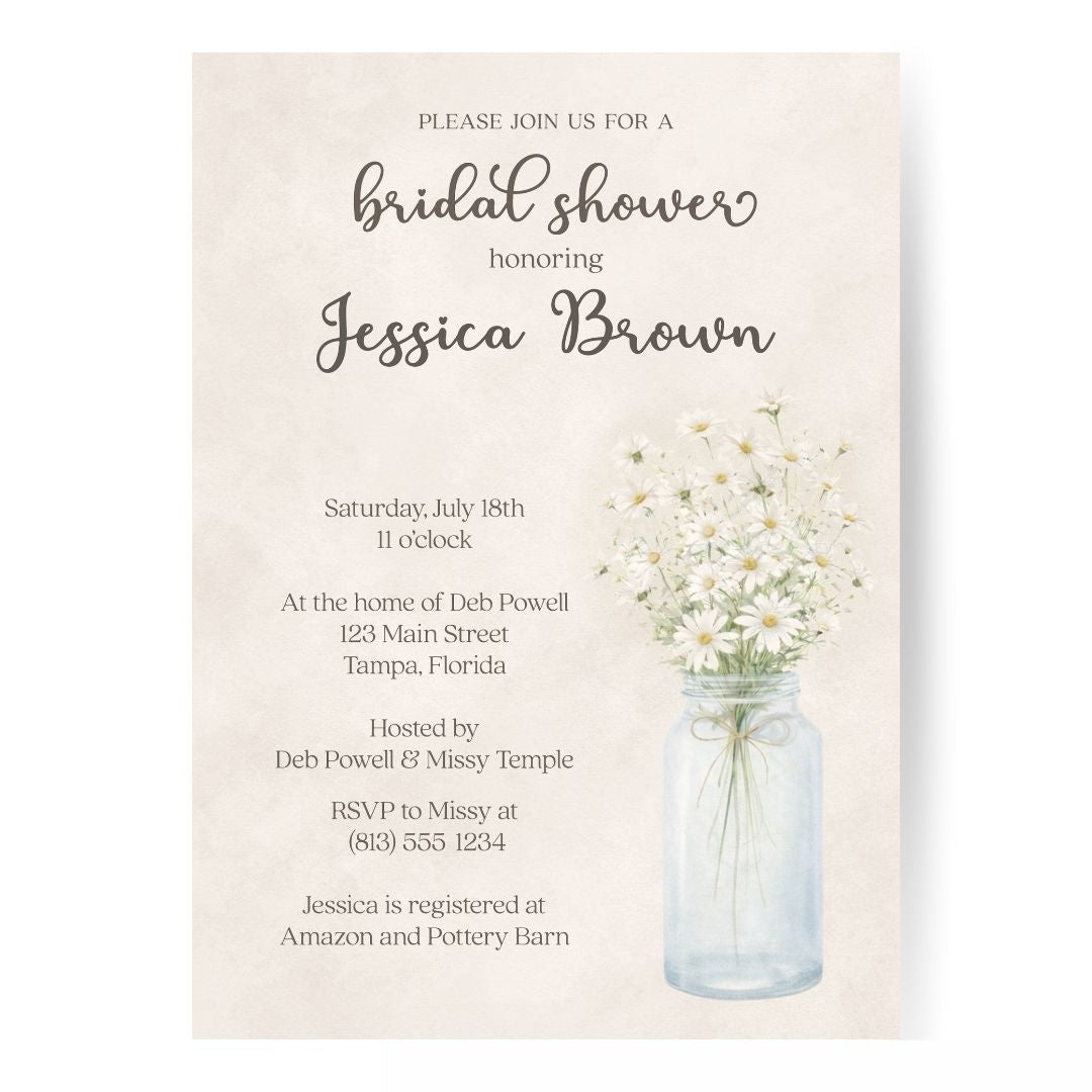 Country Mason Jar Bridal Shower Invitation