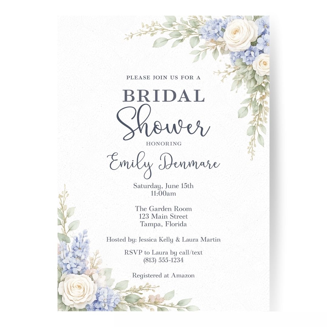 Sage & Blue Blooms Floral Bridal Shower Invitation