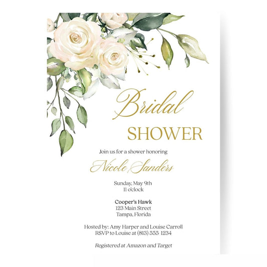 White Rose Bridal Shower Invitation