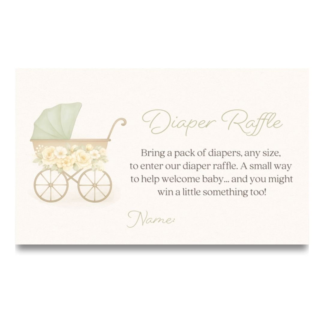 Vintage Sage & Ivory Carriage Diaper Raffle Tickets