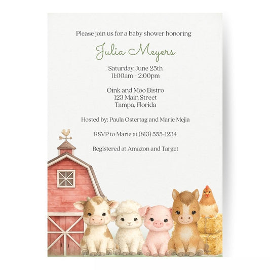 Barnyard Baby Shower Invitations