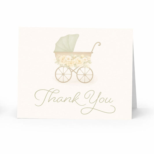 Vintage Sage & Ivory Carriage Thank You Cards