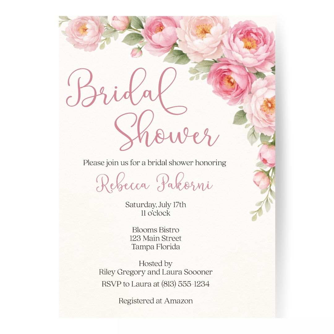 Peonies In Bloom Bridal Shower Invitation