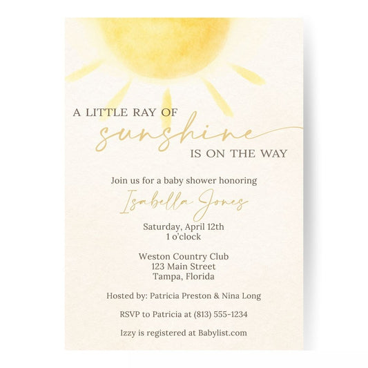 A Little Ray of Sunshine Baby Shower Invitation