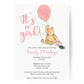 Winnie the Pooh Pink Balloon Baby Shower Invitation